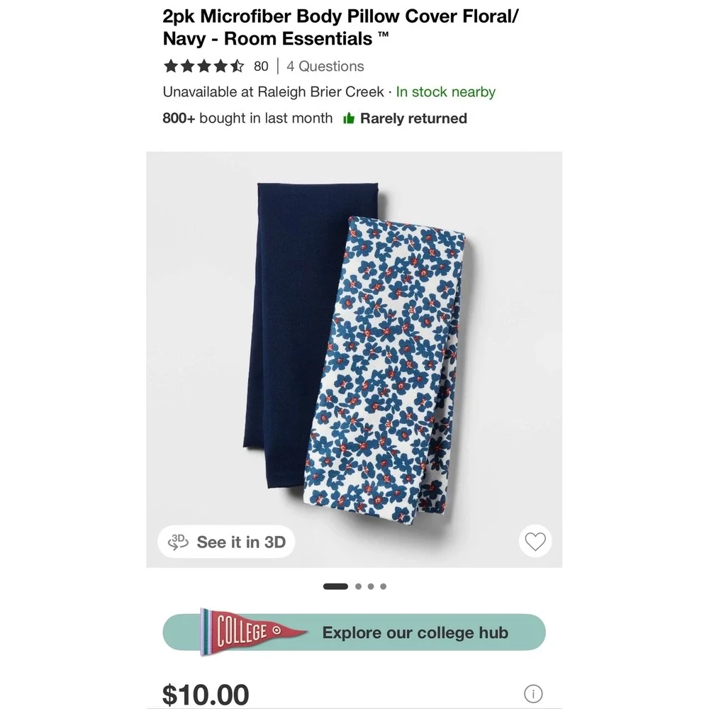 2pk Microfiber Body Pillow Cover Floral/Navy - Room Essentials ™